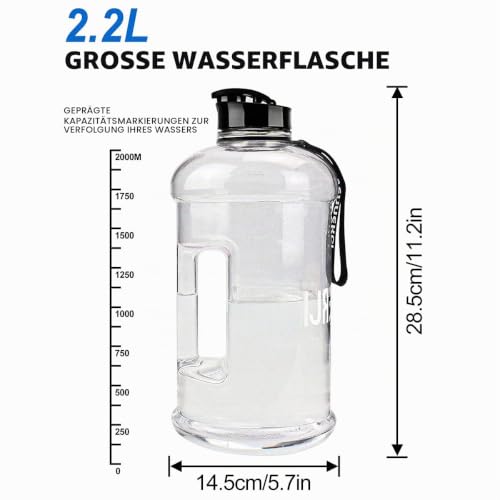 VENNERLI Trinkflasche 2,2L Wasserflasche Sportflasche mit Griff Sport Gym Water Bottle BPA Frei Fitness Training Groß Plastik Fitness… – Ansicht 4