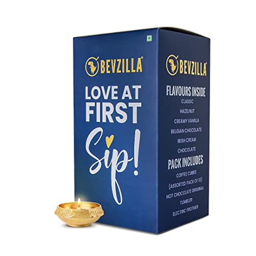 Image of Bevzilla 10 Assorted Coffee Cubes, Hot Chocolate (Original), Coffee Tumbler & Electric Frother | Perfect For Gifting | Gift Box| Premium Tumbler| Date Palm Jaggery