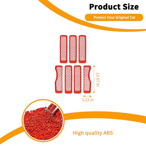 Image of Hoolcar Front Grill Insert Cover Trim Kit Compatible with Jeep Wrangler JL JLU 2018-2024 2025 Front Honeycomb Grille Cover Guard Exterior Accessories, Red, 7 PCs, Basic Version