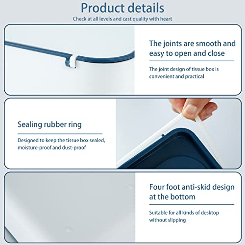Wipes Dispenser Baby Wipe Holder, Dustproof Refillable Wipe Container Large Capacity Tissues Wipes Case with Moisture Seal Secure Lids Keeps Wipes Fresh for Home Office Bathroom (Dark Blue) - Thumbnail 5