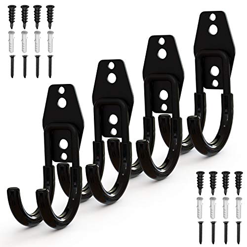 Ninbase Steel Garage Storage Utility Double Hooks, Heavy Duty Hangers Wall Mount Holder Garage Organizer For Power Tools, Bikes, Ladders, Ropes, Hoses, Bulk Items Storage (Pack Of 4) (4 Pack J Hook) #TOP16
