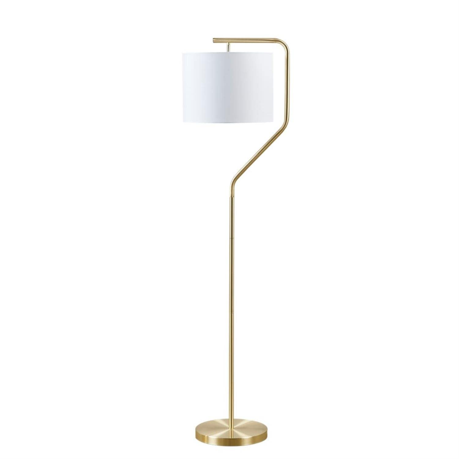 Hampton HillFloor Lamp for Living Room - Angular Corner Lamp Space Saving Floor Lamp, Metal Stand, Linen Drum Shade, Clear Polarized Cord, On/Off Foot Switch in-Line, Aster Lamp Decor, 60" H Gold