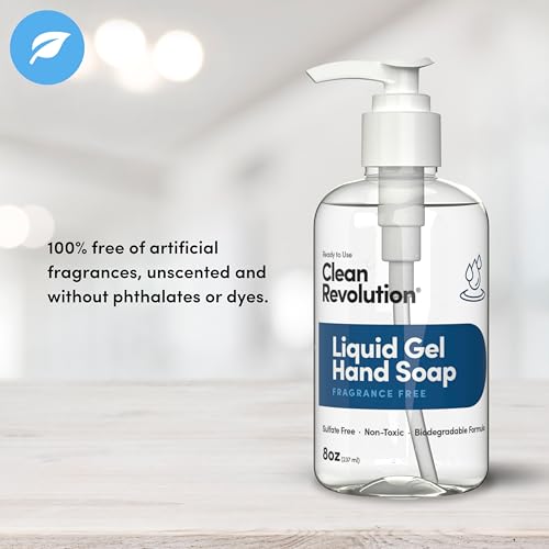 Image of Clean Revolution Liquid Gel Hand Soap, Silky Rich Liquid, Quick Lather, Fast Rinsing (Fragrance Free) 8 Fl Oz (Pack of 2)