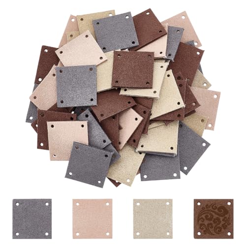 UNICRAFTALE 60 Stück 4 Farben Quadratisch Blanko PU Leder Etiketten Handgefertigt PU Leder Etikett Kleidung Handgefertigt Geprägtes Etikett Verzierung Strick DIY Zubehör Für Taschen Schuhe Hüte