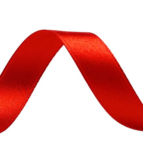 image for LIUYAXI Solid Color Double Faced Red Satin Ribbon 5/8