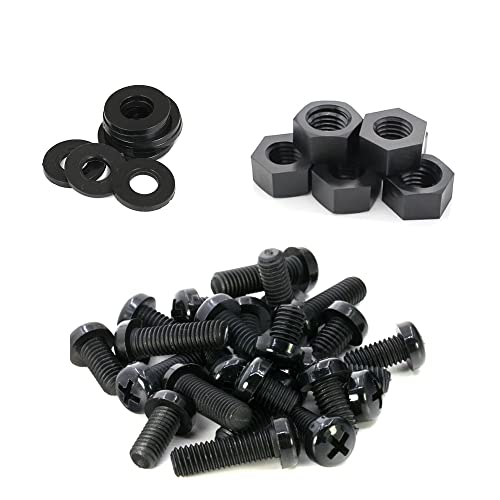 Vis cruciformes M2,5 en nylon noir haute densité avec rondelles et écrous pour montage soigné
