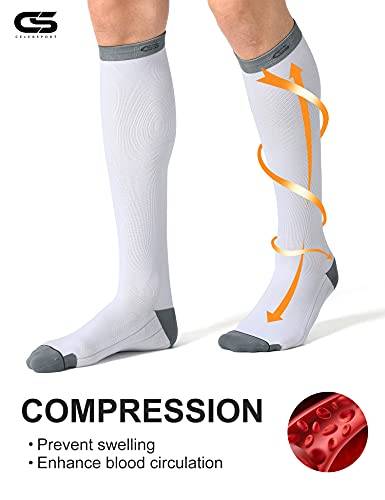 Cs Celersport 3 Pairs Compression Socks For Men And Women 20-30Mmhg Circulation Socks For Running, Traveling, Shin Splints, Nurse, Athletic And Pregnancy White #TOP2