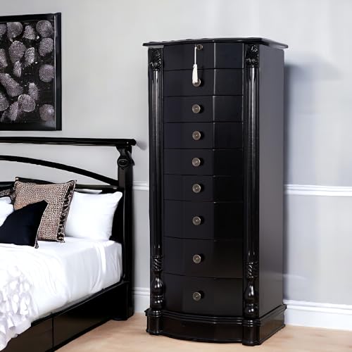 Hives and Honey Henry IV Black Locking Jewelry Armoire with Charging Port