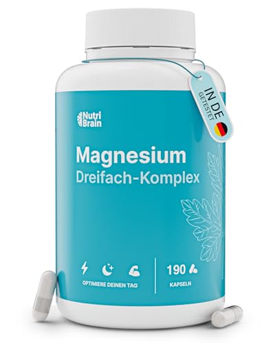 Magnesium Komplex Bisglycinat, Citrat und Malat | Hochdosiert | Deutschland Laborgeprüft | 400 mg elementares Magnesium | Für Energie, erholsamen Schlaf und Muskelregeneration | 190 Kapseln