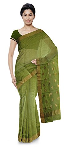 FANKAR CHANDERI HANDLOOM Chanderi Cotton and Silk Saree With Blouse Piece (fch06_Green)