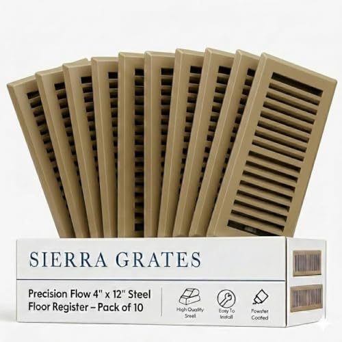 Image of 4 inch x 12 inch Brown Floor Register 2 Way - Stamped Face Steel Vent Cover, HVAC Floor Grille for AC Heat, Fits 4x12 Duct Opening, Heavy Duty Metal Register, 10 Pack