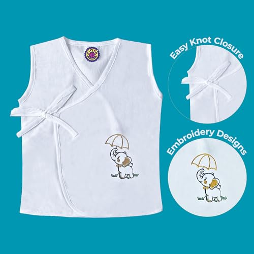 Image of Pure Cotton Embroidered Jhablas for New Born Baby 0-3 Months, Soft & Comfortable Vest Jablas Set, for Boys & Girls, Pack of 3, new born baby gifts