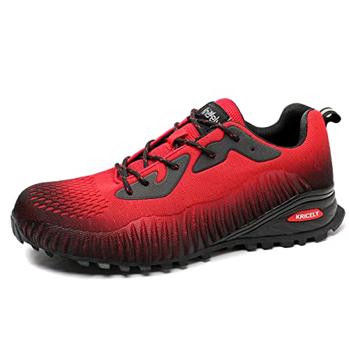 Foto von Kricely Traillaufschuhe Herren Leicht Atmungsaktiv Wanderstiefel rutschfest Laufschuhe Outdoor Fitness Straßenlaufschuhe(Rot 47)