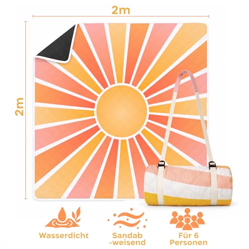Twinzee Picknickdecke 200x200 cm Wasserdicht - Waschbare Stranddecke XXL für Strand, Camping, Outdoor - Strandmatte Gepolstert Kompakt. Leicht zu Tragen - Sun