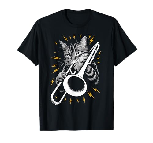 Musik Cat Playing Trombone instrument on Cat Trombonist T-Shirt