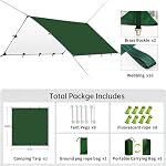 Imperméable Camping Tente Hammock Rain Fly 14.8ft x 11.2ft, Empreinte de tente multifonctionnelle Tarpe légère pour camping, randonnée et refuge de survie (vert, sans Polonais, 15x11FT)