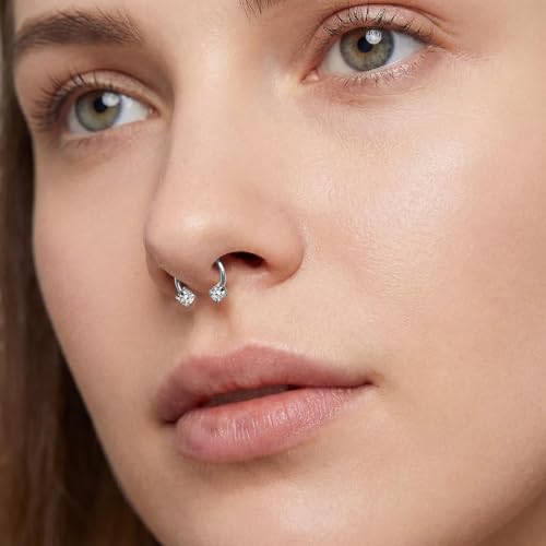 Nymora Nasenring Silber 18G 8mm - 3x Nasenstecker mit Zirkon + 2 Greifwerkzeuge für Lippenpiercing, Helix, Tragus, Daith, Smiley Piercing Damen Männer