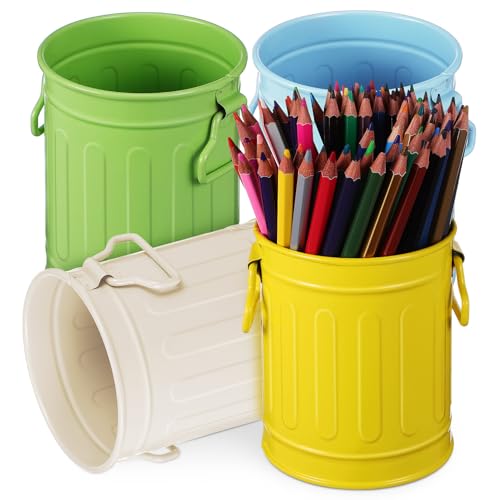 Porte-crayons de couleur et mini poubelle de bureau en métal, pot de rangement multifonctionnel