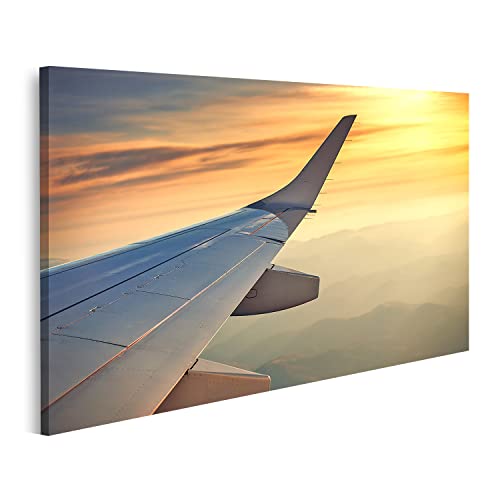 Tableau sur toile aile d'avion au coucher de soleil pour raviver vos souvenirs