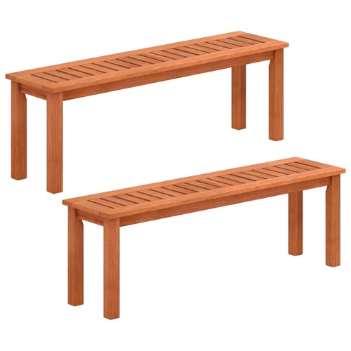 Tangkula 47 Inch Patio Wood Bench, 2-Person Backless Bench w/Slatted Seat, Indoor Outdoor Dining Bench for Backyard, Poolside, Entryway, Porch
