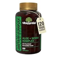 Vitassential Aloe + Senna Komplex - Natürliches Abführmittel schnell wirkend & stark - Stuhlweichmacher bei Verstopfung, Darmreinigung & Stoffwechsel für Erwachsene - 120 Tabletten