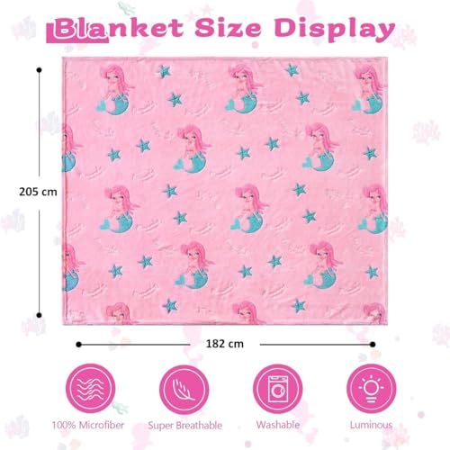 Image of TONY STARK ULTRAAGLOW Glow in The Dark Blanket for Kids (0-15 Years, 200x152 Cm) Soft Flannel Fleece Throw, Cozy & Warm All-Season Radium Blanket for Boys & Girls (Pink Mermaid Moonbeam)
