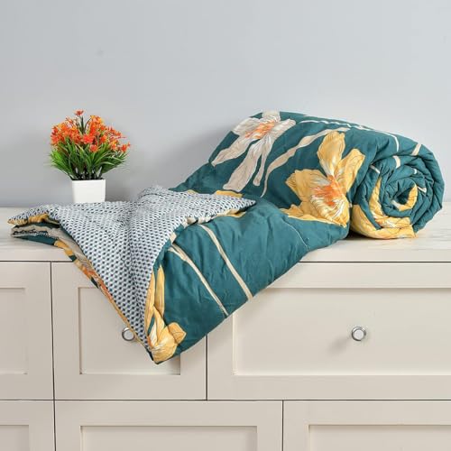 Image of Florida Green & Yellow AC Comforter for Single Bed 200 GSM | Microfiber Quilt Blanket Lightweight Duvet for All Weather - 160x220 cm