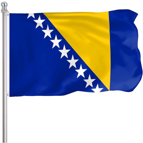 FLGCLUB Bosnia and Herzegovina Flag 3x5 Ft Outdoor Vibrant Color Fade Resistant Bosnian Flags Polyester Double Stitched Bosnia Herzegovina National Flag Canvas Header and Brass Grommets