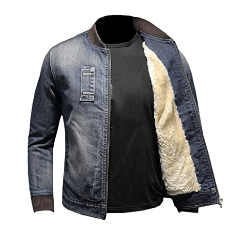 Veste en denim homme avec doublure laine hiver chaude bleu XXL