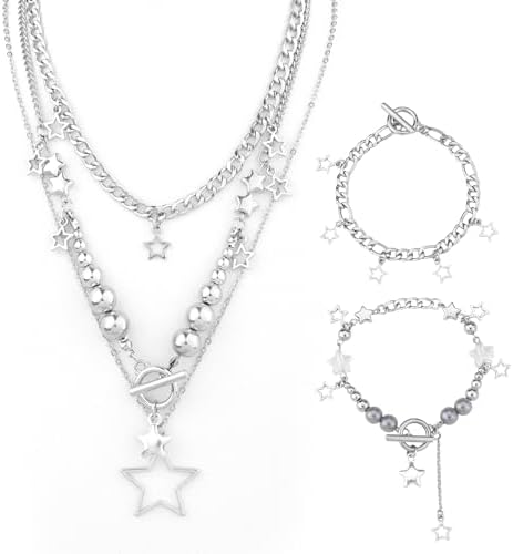Ketting met vijf zilveren sterren | Dames sieraden