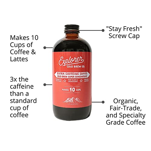 Explorer Cold Brew Coffee Concentrate | Organic Extracaf | Gluten Free Instant Liquid Mix | Iced Or Hot I 16 Oz Makes 10 Cups | Extra Caffeine (150 Mg/Oz) #TOP2