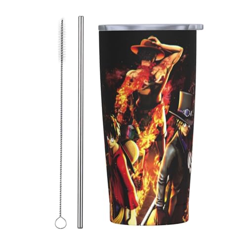 ワンピース アニメ ストロー&ストローブラシ付き マグカップ コーヒーカップ 600ml コンビニカップ タンブラー ステンレス製 保冷 保温 車用 蓋付き 持ち運び 水筒 大容量 直飲み キャラクター 人気 プレゼント