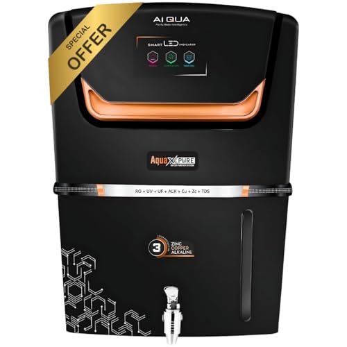 Aqua X Pure® Ai Black Premium RO Domestic Water Purifier | 5in1 Health Booster | RO+ UV+ UF+ MinLx+ High TDS Membrane+ TDS² | Smart LED Indicator | En