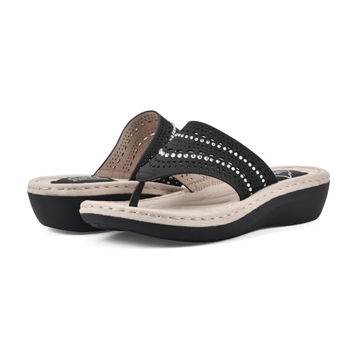 Image of CLIFFS BY WHITE MOUNTAIN Women's Comate Rhinestoned Mini Wedge Flip Flop Sandal