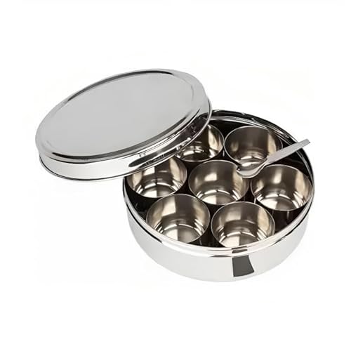 Mumma's LIFE Stainless Steel Masala Dabba/Spice Box with Plain Li...