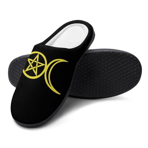Triple Moon Pentacle Womens Cotton Slippers Anti-slip Rubber Sole Winter Warm House Shoes For Daily Wear3