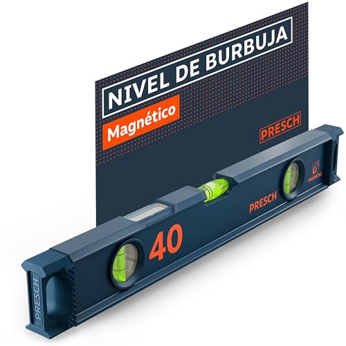 Presch Nivel Burbuja Magnético 40cm - Ampolla irrompible con pendiente 2% - Ventana de lectura vertical - Tapones antideslizantes innovadores - Superficie de medición precisa