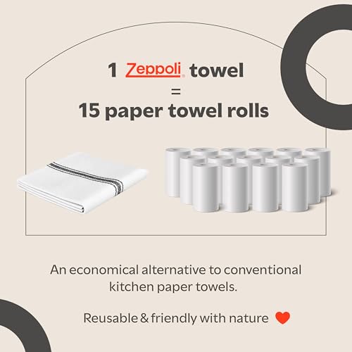 Zeppoli Classic Kitchen Towels - 30 Pack 100% Natural Cotton Towel Set, Reusable Wash Cloths, Absorbent Dish Towels, Machine Washable Hand Towels, Kitchen Essentials, 14” by 25”, Black Striped