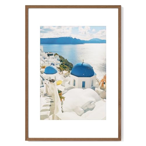 Axeman A1 Picture frame Solid Oak Wood 23.4 x 33.1 inch Large Picture Frames with Mat 16.5 by 23.4 for Photo A1 Size Frames Matted to A2 Print 23.4x33.1 Thin Frame Tempered Glass Walnut