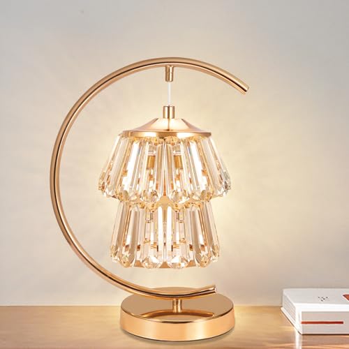 RHEAFON Gold Crystal Lamp Bedside Lamp Brass Nightstand lamp LED Crystal Table Lamp for Bedroom Kids Room Home Office