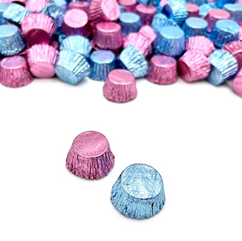 Laetafood Reesescups Peanut Butter Miniatures Gender Reveal Party Candy, Light Blue Pink Foils (2 Pound Bag) #TOP3