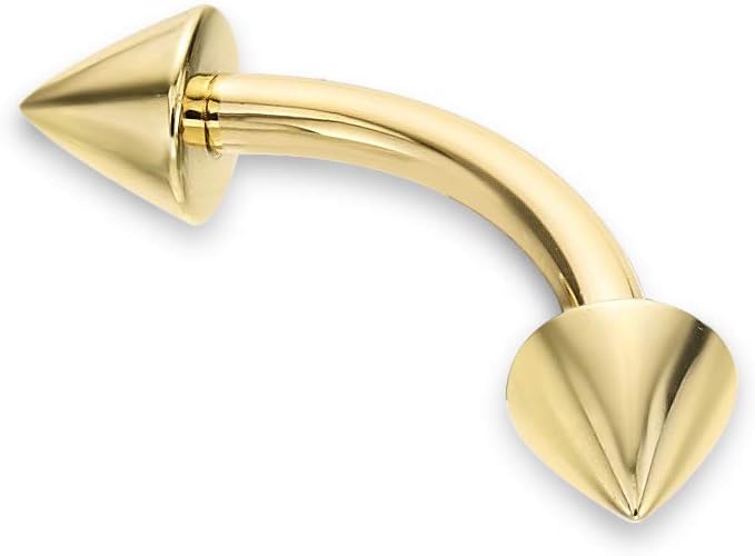 Lavari Jewelers 16 Gauge Spike Curved Barbell Eyebrow Stud for Women - 14k Yellow Gold Stud Ring - 5/16 or 3/8 Inches Body Jewelry - Unisex Hypoallergenic Piercing Jewelry - 16G Body Piercing for Men