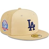 New Era LA Los Angeles Dodgers 59FIFTY 60th Anniversary Sidepatch Raffia Front Fitted Cap, Hat (US, Numeric, 7 1/8, Beige Gold)