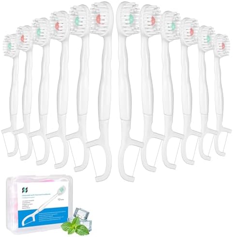 5 in 1 Disposable Mini Toothbrushes with Toothpaste Tongue Scraper Floss Pick Prepasted Travel Toothbrush 12 Pack