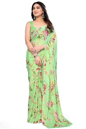 Image of MIRCHI FASHION Saree for Woman Chiffon Floral Printed | Breathable Lightweight Summer Sari for Office and Home Use with Blouse Piece (Available in 20 Colors)