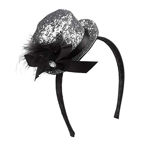 TH-MP Mini Zylinderhut Haarreif Zylinder Minihut Miniaturhut Glitzerhut Damen Kostüm Zubehör (Silber)