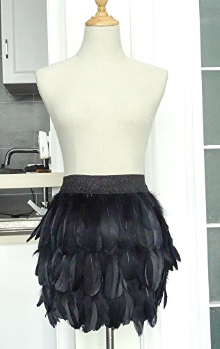 Zakia Women Natural Black Feather Skirt Fashion Mid Waist Short Mini A-Line Feathered Skirts (Black, Xl) #TOP5