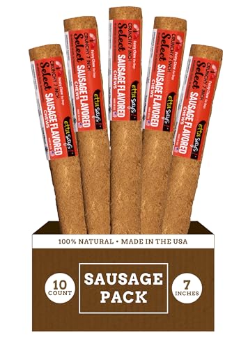 etta says! 7" Select Crunchy Dog Chews - Rawhide-Free Dog Treats - Made in The USA - Odor-Free, All-Natural Ingredients - for Moderate Chewers - Sausage - 10 Pack