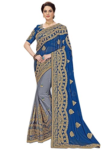 Panash Trends Damen bestickte Ragoli Seidenschnitt Arbeit Saree für Frauen, Morpeach, Einheitsgröße Cover