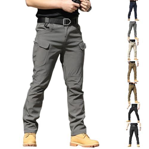 Flexcamo Tactical Pants,Multi Pockets Stretch Waterproof Quick Dry Work Pants (Gray,XX-Large)